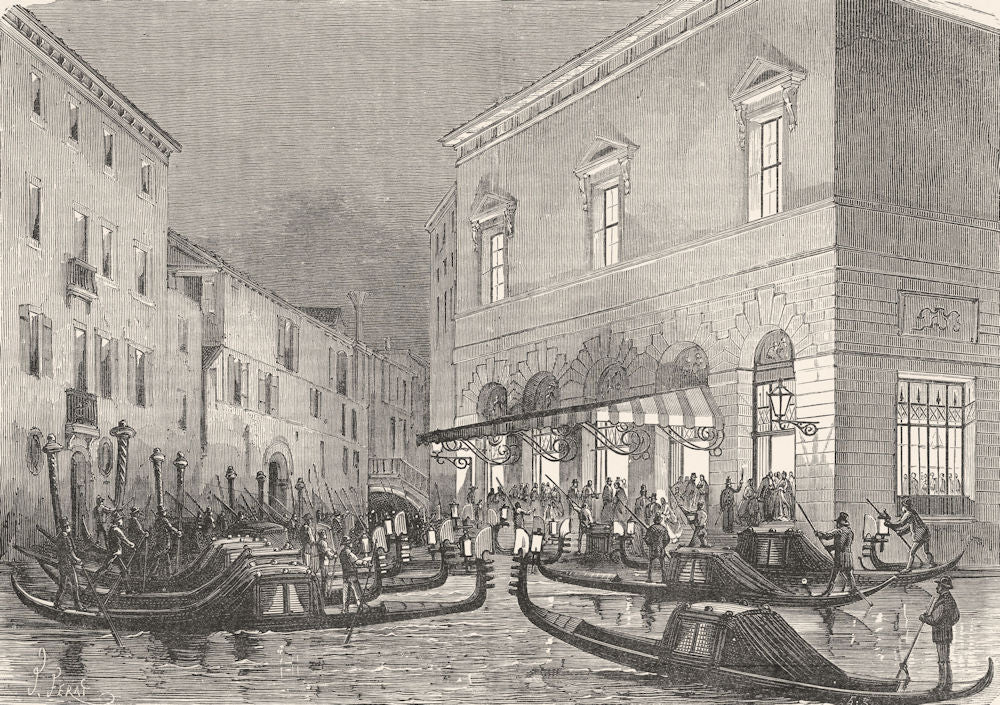 VENICE. Leaving the theatre-La Fenice 1880 old antique vintage print picture